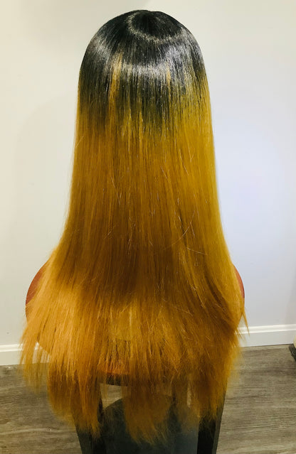 Bone Straight 2×6 Lace Frontal Wig | Ombre Black Root to Blonde | Pre-Owned