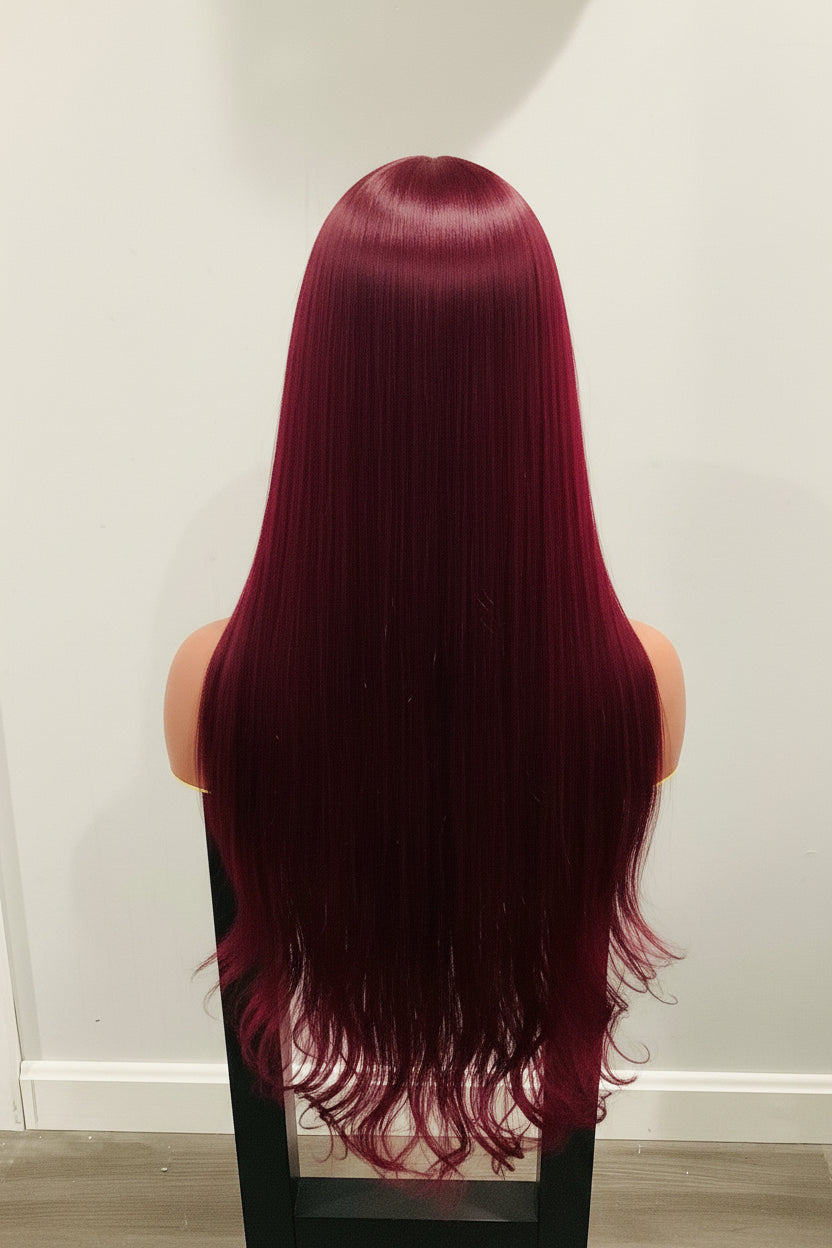 Wine Red Straight Wig | Heat Resistant Synthetic – Pre-Owned