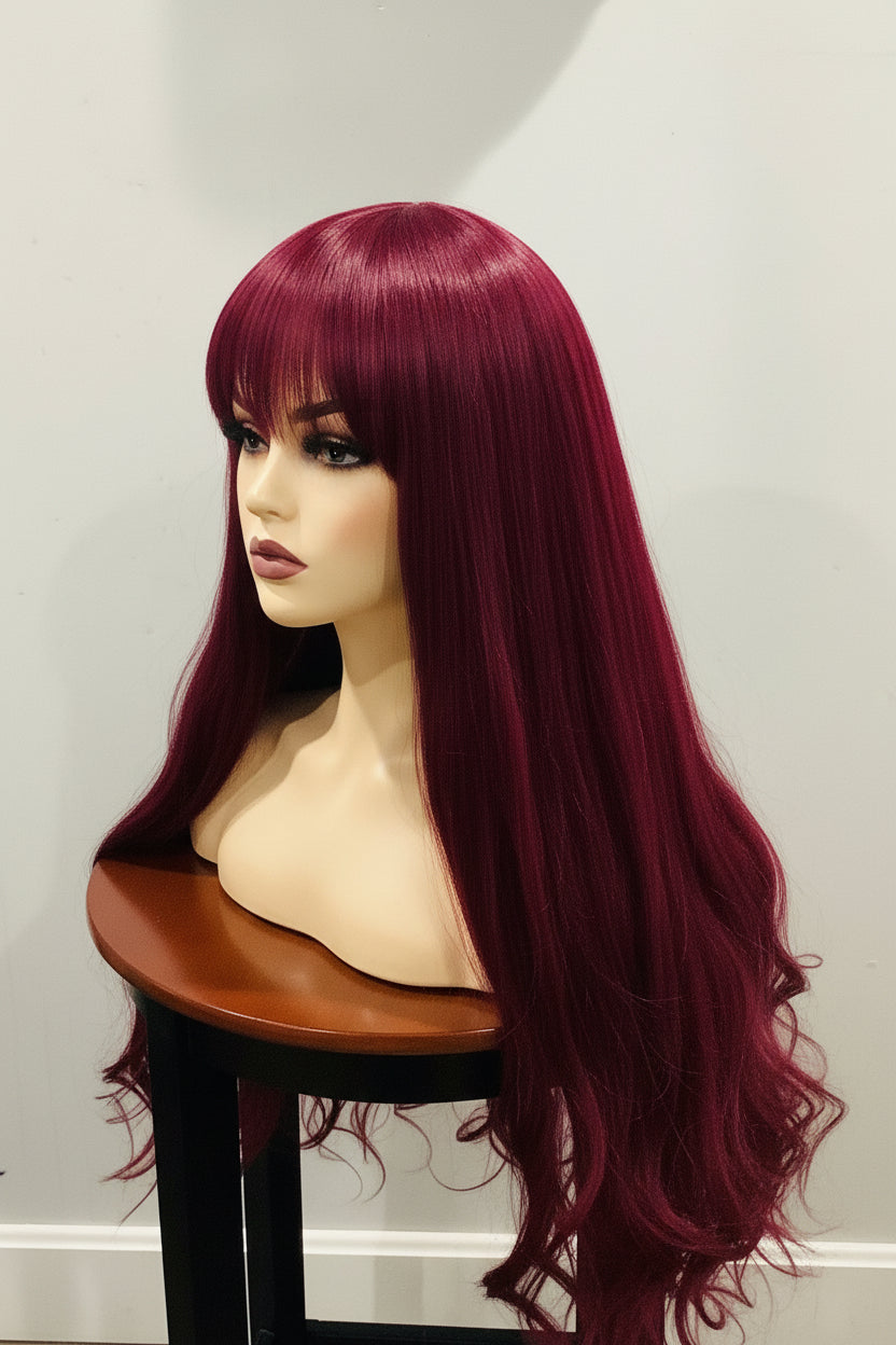 Wine Red Straight Wig | Heat Resistant Synthetic – Pre-Owned