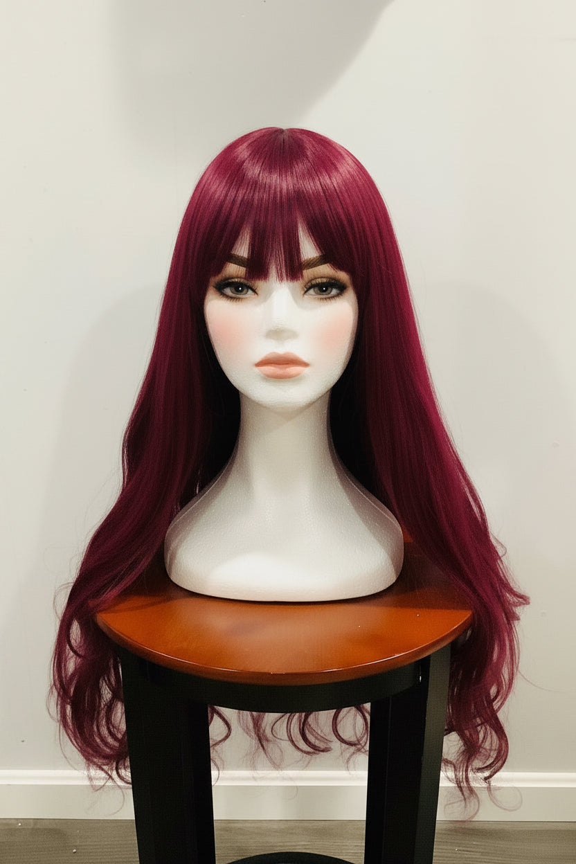 Wine Red Straight Wig | Heat Resistant Synthetic – Pre-Owned