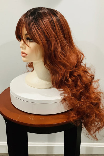 Orange Heat-Resistant Synthetic Wig with Full Bangs — Long Straight