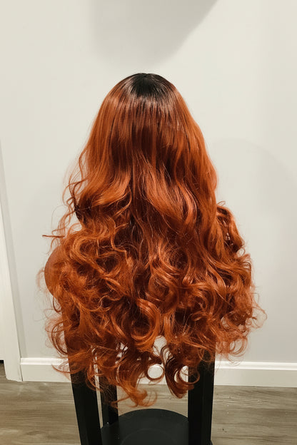 Orange Heat-Resistant Synthetic Wig with Full Bangs — Long Straight