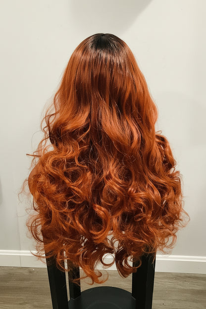 Orange Heat-Resistant Synthetic Wig with Full Bangs — Long Straight