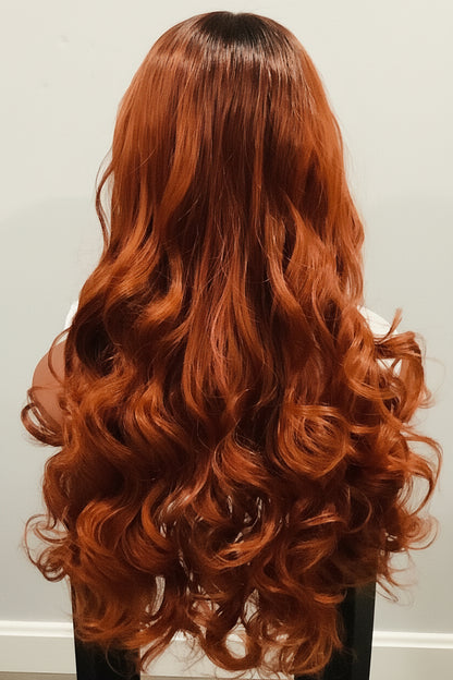 Orange Heat-Resistant Synthetic Wig with Full Bangs — Long Straight