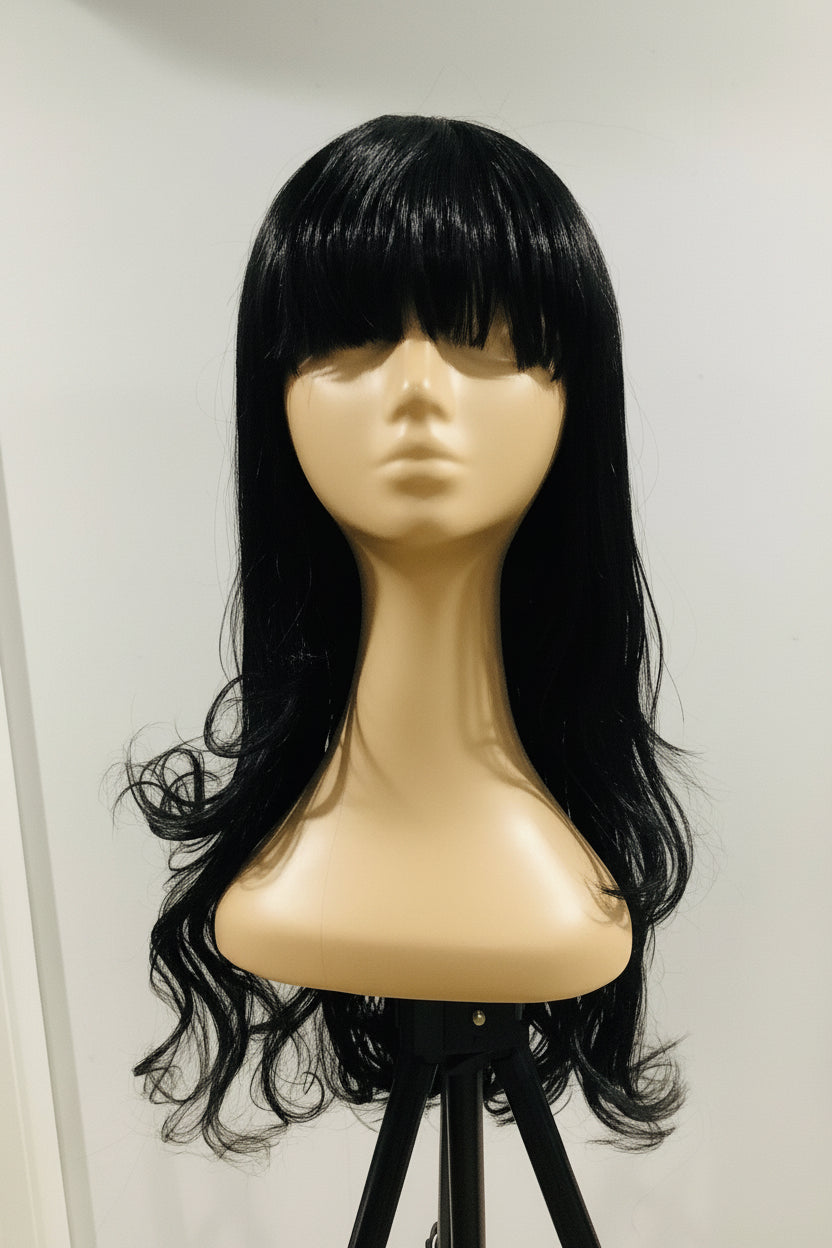 Black Synthetic Wig with Bangs | Heat-Resistant | 18" & 24" | Belle Allure Collection