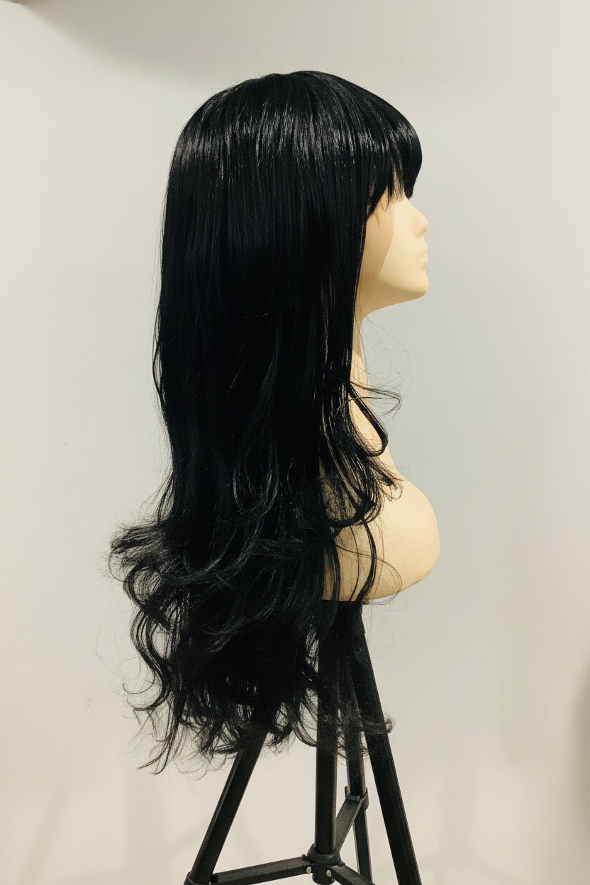 Black Synthetic Wig with Bangs | Heat-Resistant | 18" & 24" | Belle Allure Collection