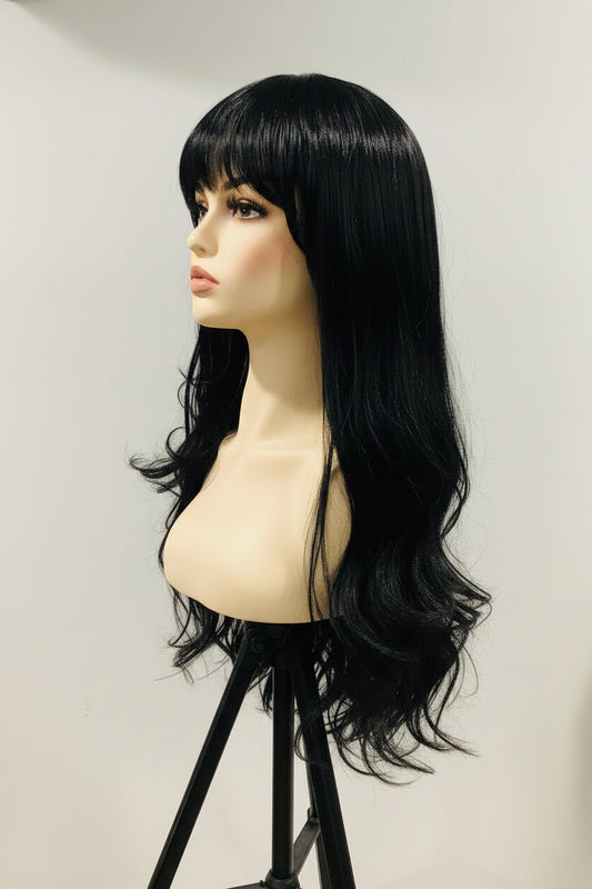 Black Synthetic Wig with Bangs | Heat-Resistant | 18" & 24" | Belle Allure Collection