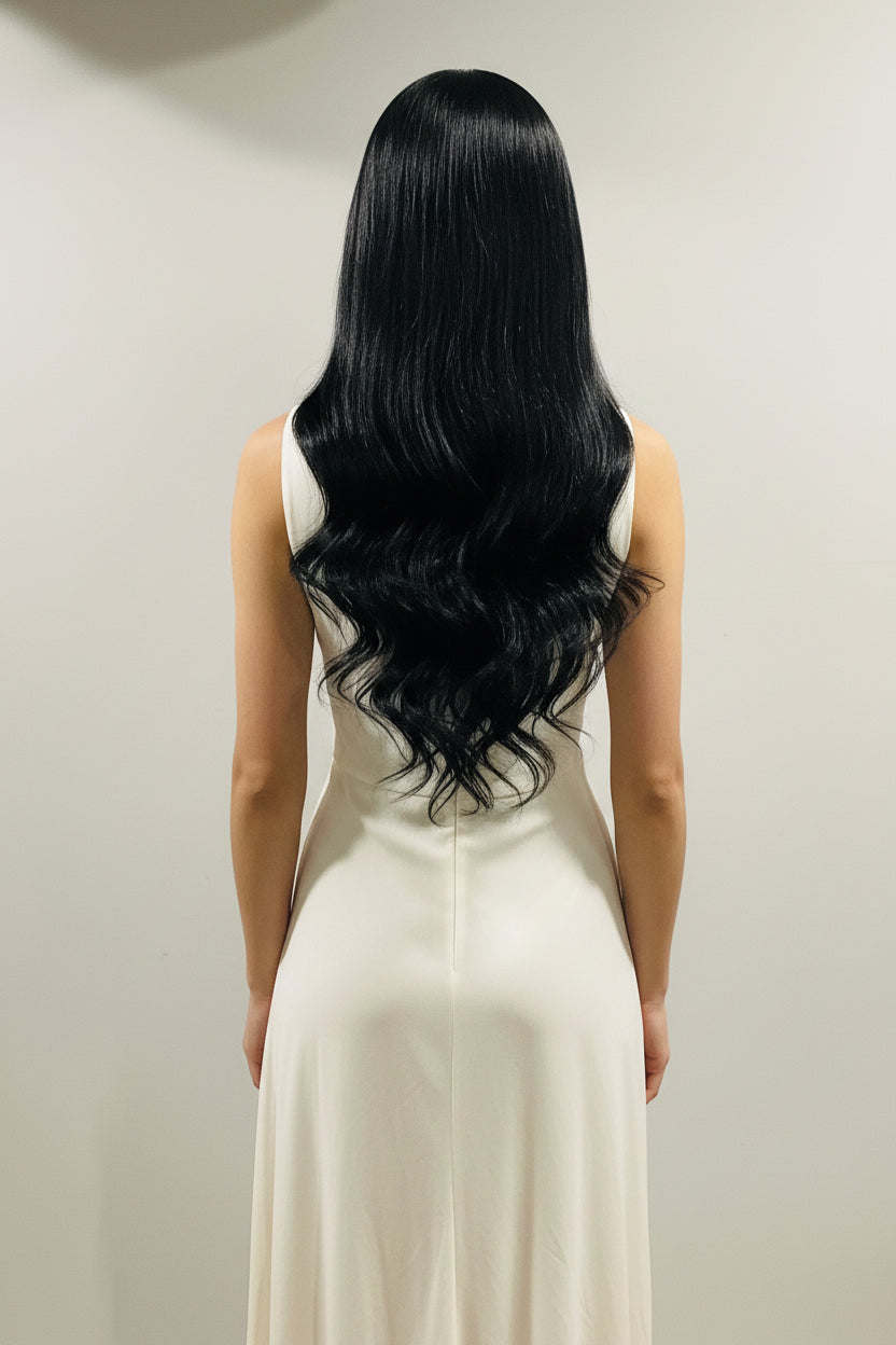 Black Synthetic Wig with Bangs | Heat-Resistant | 18" & 24" | Belle Allure Collection