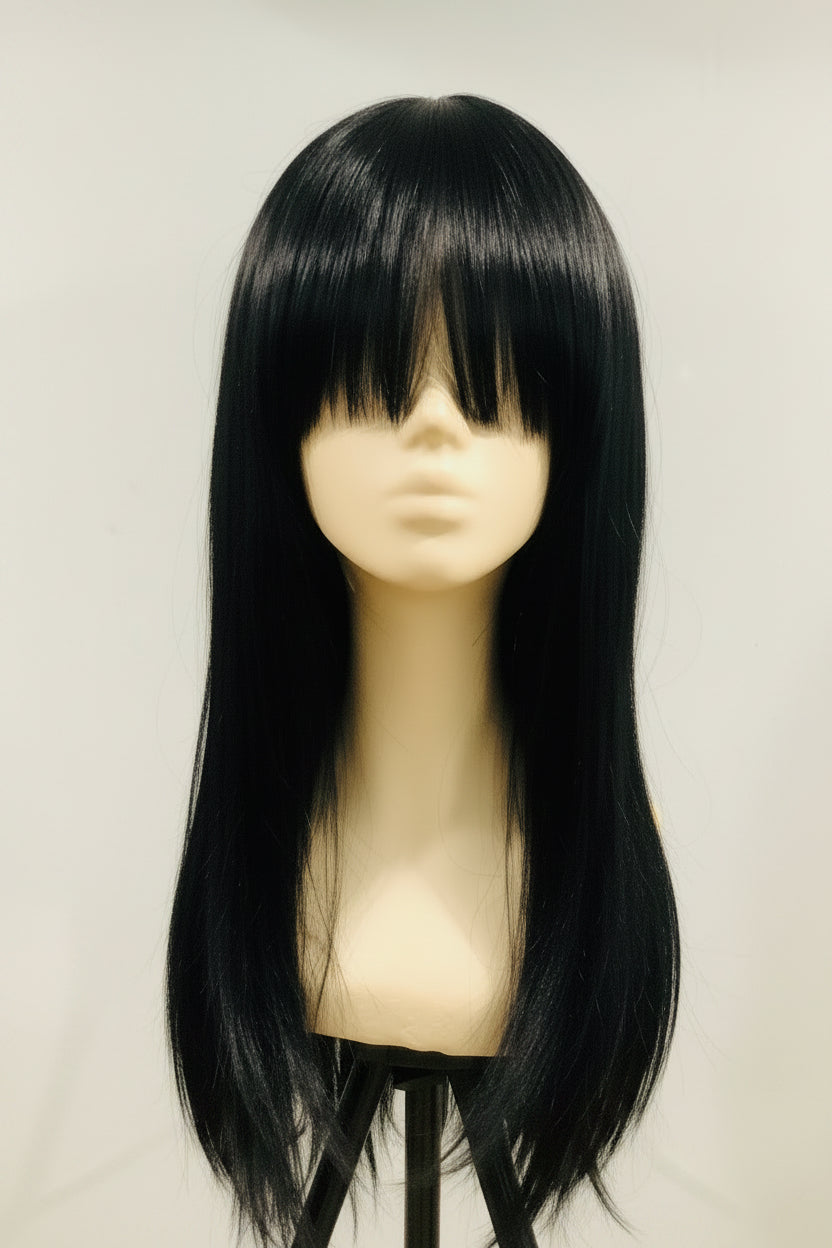Long Straight Layered Wig with Bangs – 26 Inch | Synthetic Wig