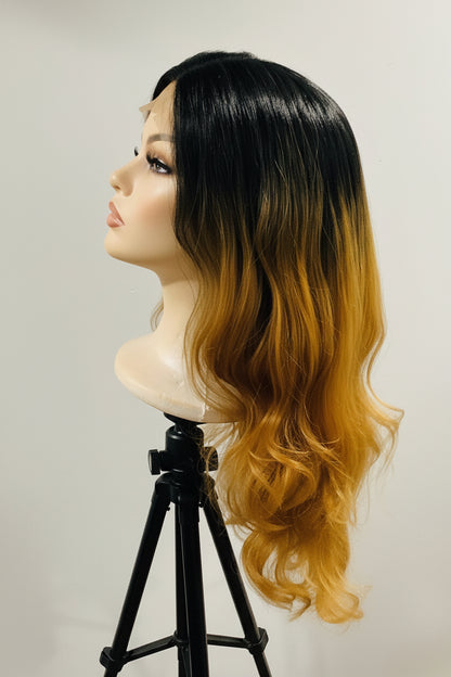 Honey Blonde Ombré Lace Front Wig | Long Wavy Synthetic Hair