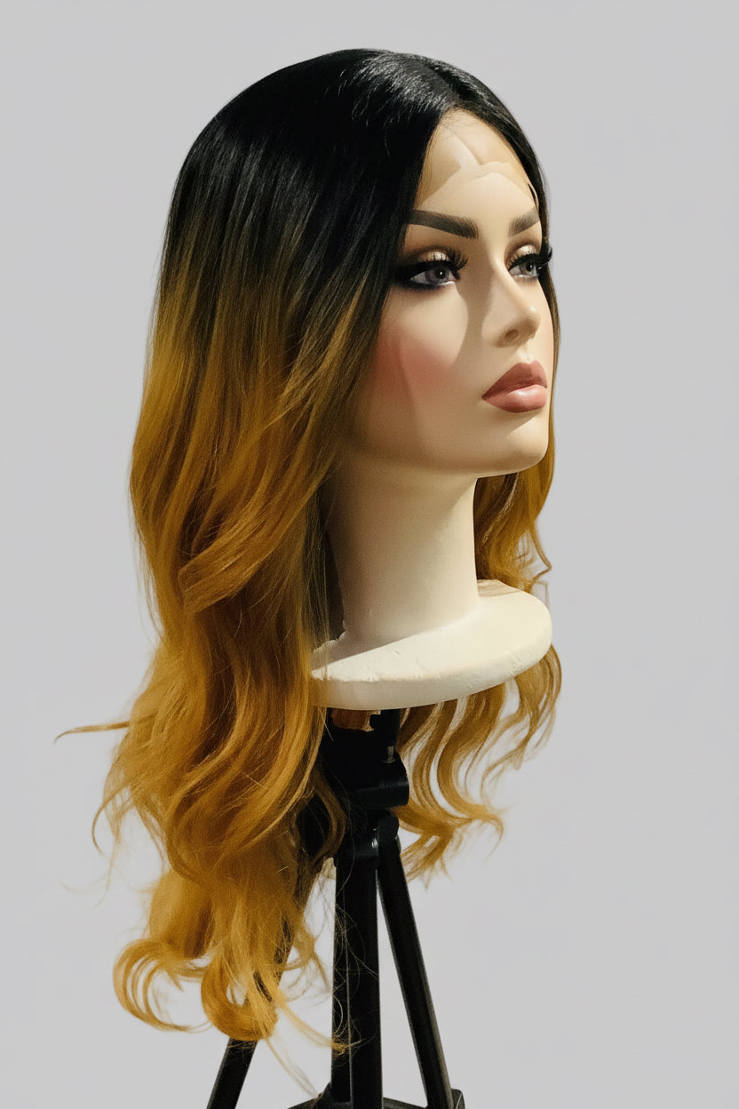 Honey Blonde Ombré Lace Front Wig | Long Wavy Synthetic Hair