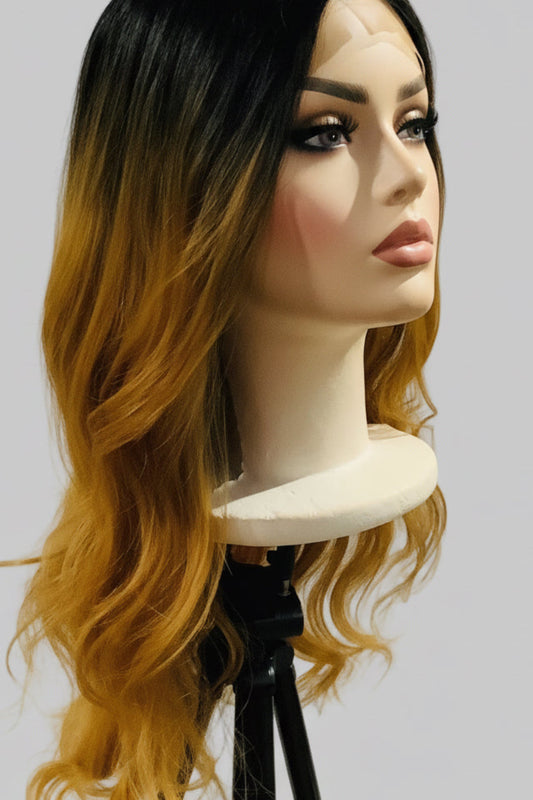 Honey Blonde Ombré Lace Front Wig | Long Wavy Synthetic Hair