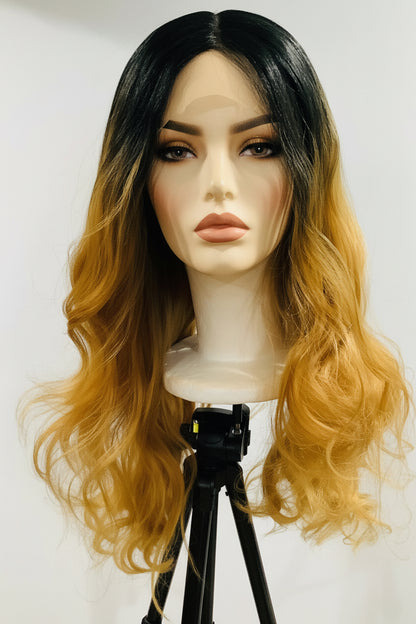 Honey Blonde Ombré Lace Front Wig | Long Wavy Synthetic Hair
