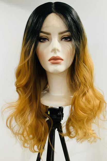 Honey Blonde Ombré Lace Front Wig | Long Wavy Synthetic Hair