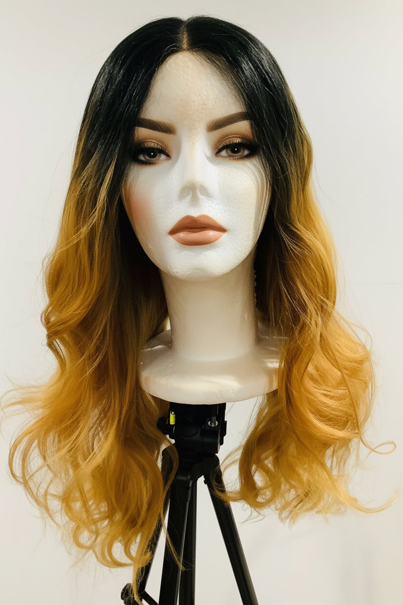Honey Blonde Ombré Lace Front Wig | Long Wavy Synthetic Hair