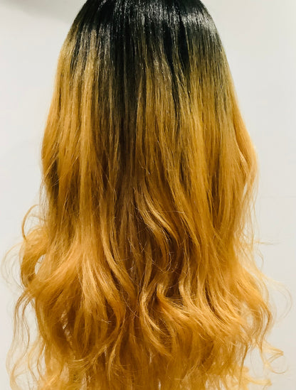 Honey Blonde Ombré Lace Front Wig | Long Wavy Synthetic Hair