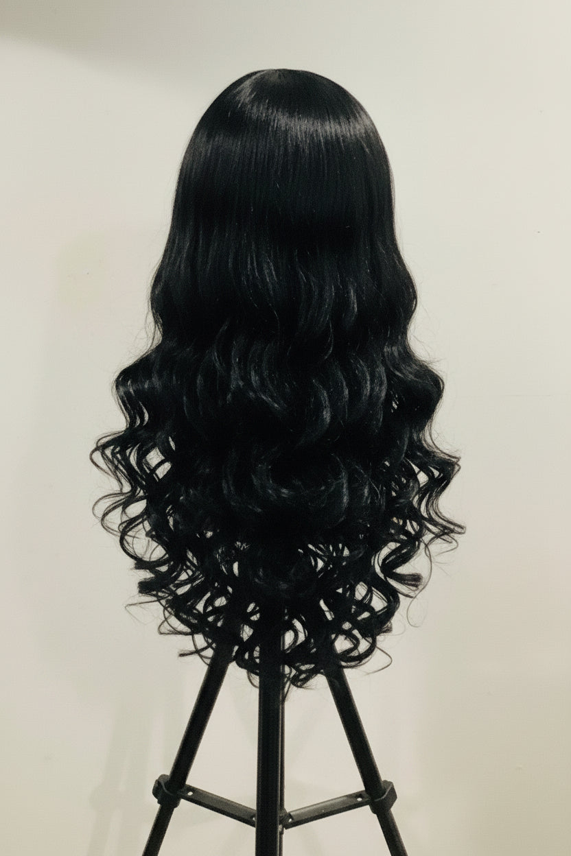 Black Synthetic Wig with Bangs | Heat-Resistant | 18" & 24" | Belle Allure Collection
