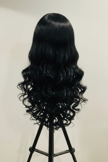 Black Synthetic Wig with Bangs | Heat-Resistant | 18" & 24" | Belle Allure Collection