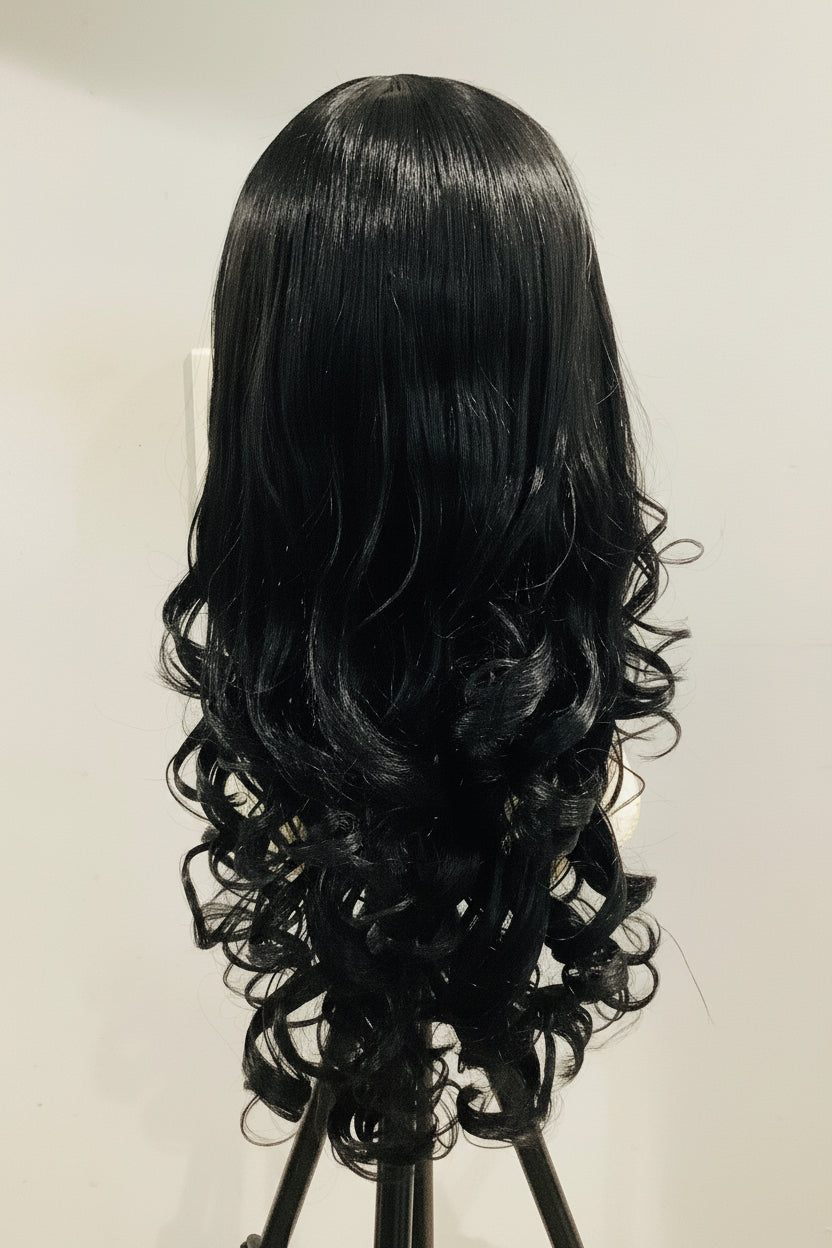 Black Synthetic Wig with Bangs | Heat-Resistant | 18" & 24" | Belle Allure Collection