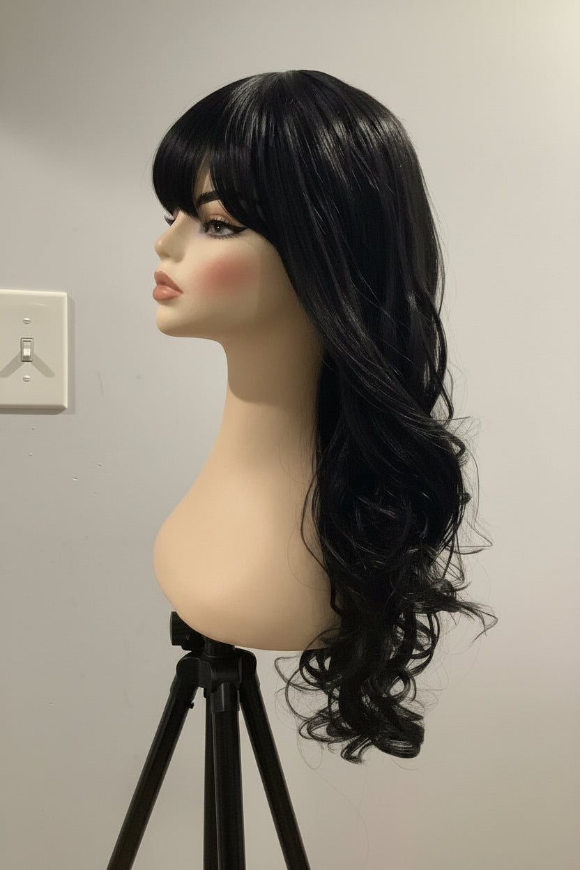Black Synthetic Wig with Bangs | Heat-Resistant | 18" & 24" | Belle Allure Collection