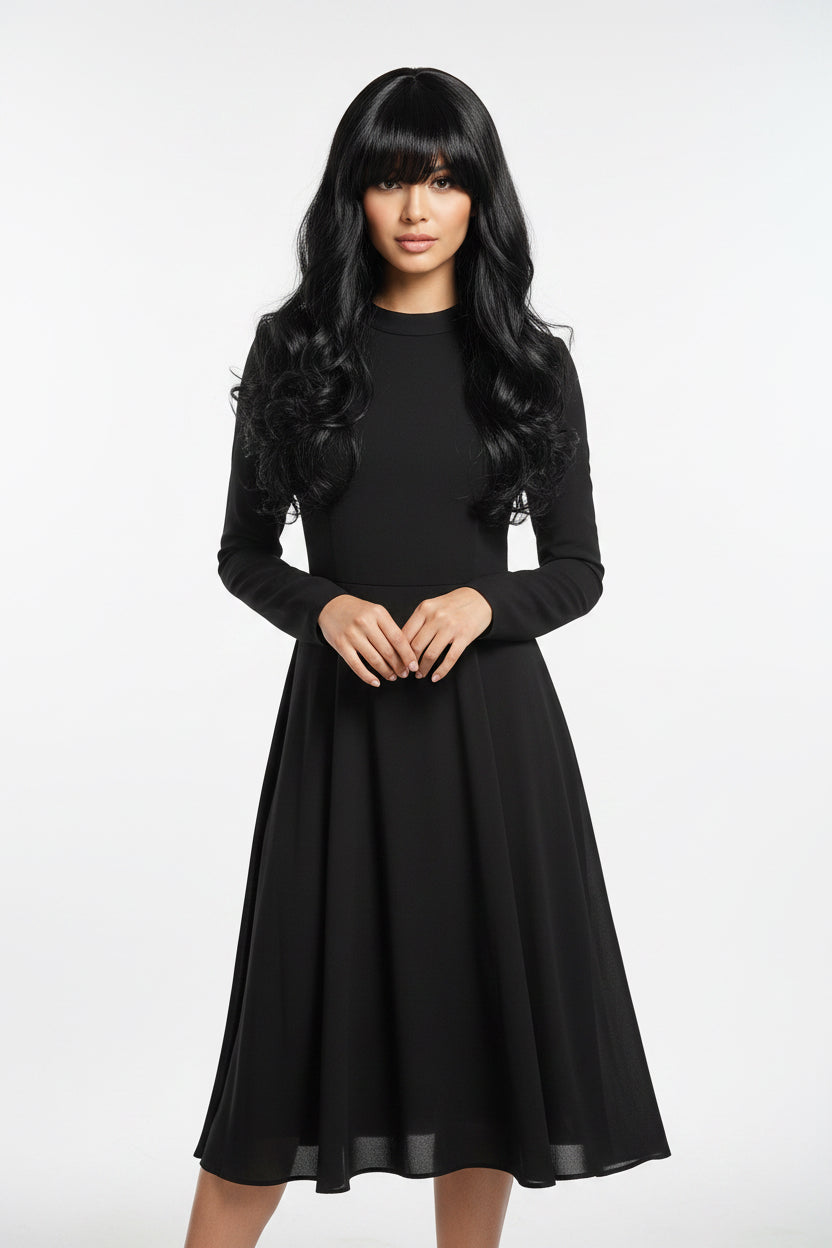 Black Synthetic Wig with Bangs | Heat-Resistant | 18" & 24" | Belle Allure Collection
