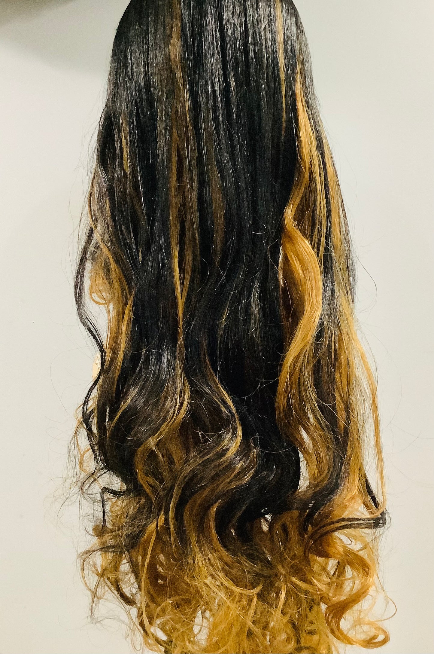 Long Ombré Wig with Bangs | Black & Blonde Human Blend – Pre-Owned