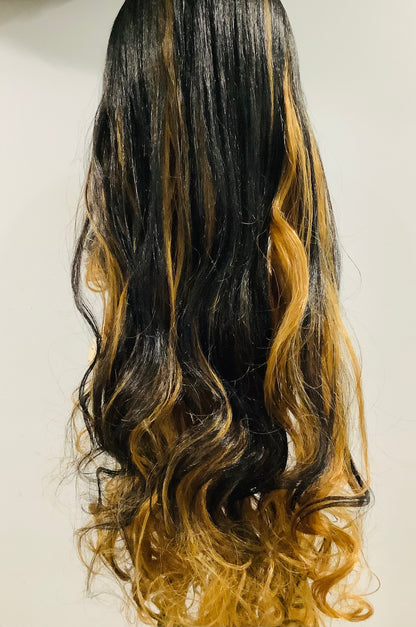 Long Ombré Wig with Bangs | Black & Blonde Human Blend – Pre-Owned