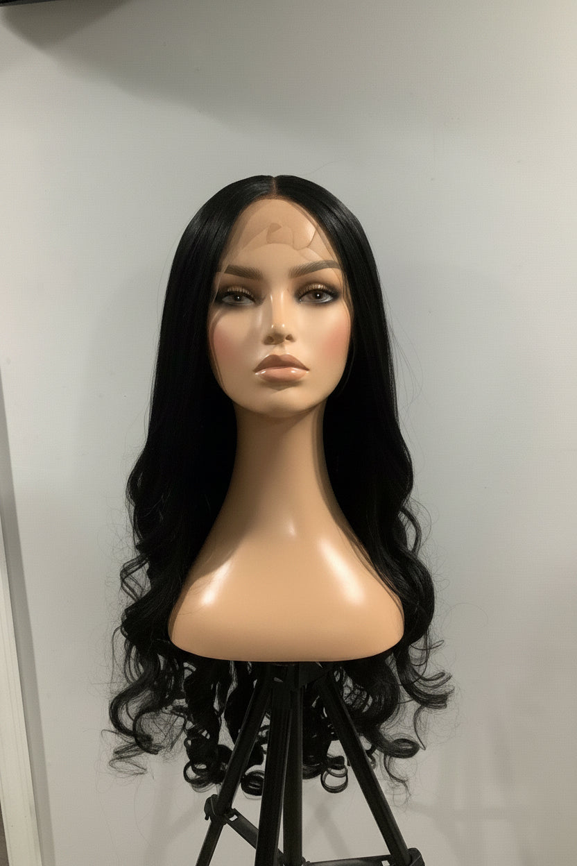 Black Lace Front Wig | Long Wavy Human Blend Hair | 30" & 32"