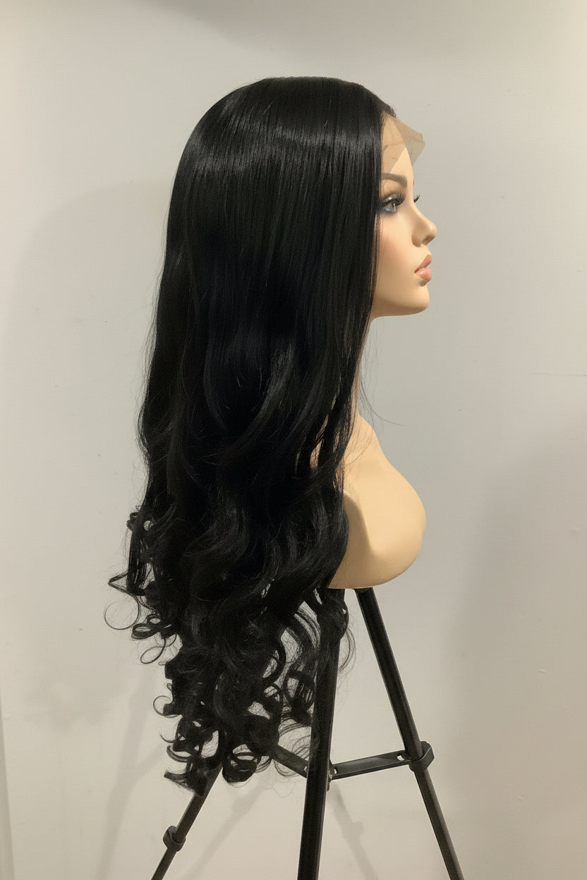 Black Lace Front Wig | Long Wavy Human Blend Hair | 30" & 32"