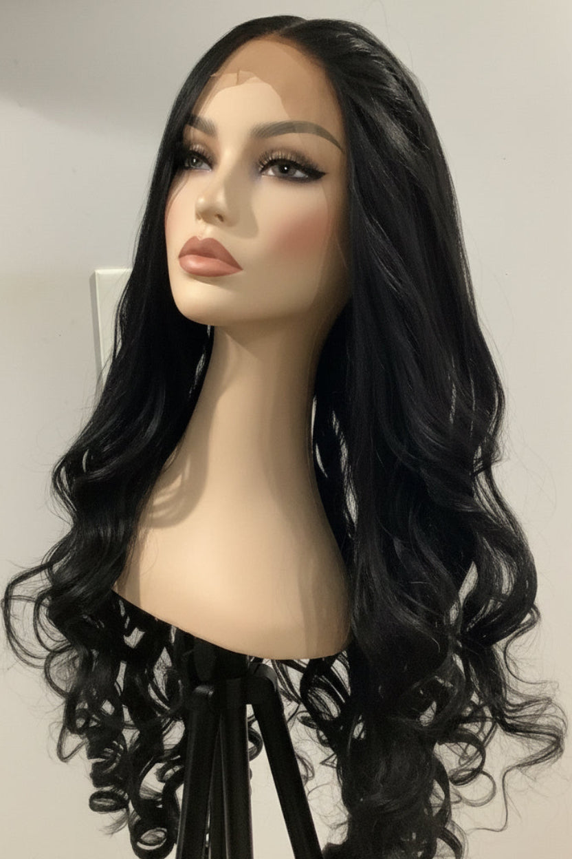 Black Lace Front Wig | Long Wavy Human Blend Hair | 30" & 32"
