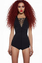 Darker Wavs Lace-Up Hooded Romper by Dolls Kill — Pre-Owned