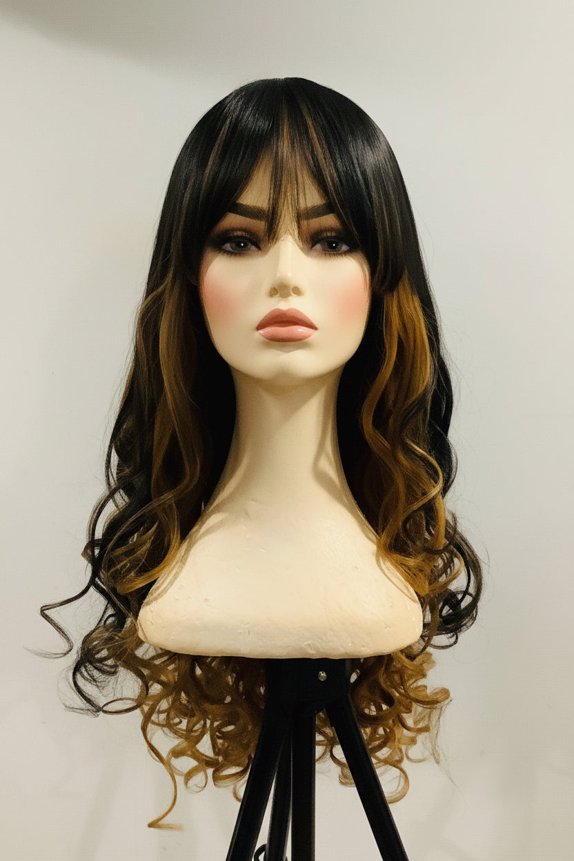Non-Lace Scalp Wig | Human Blend Wave with Bang | Ombré Blonde – Pre-Owned