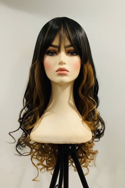 Non-Lace Scalp Wig | Human Blend Wave with Bang | Ombré Blonde – Pre-Owned