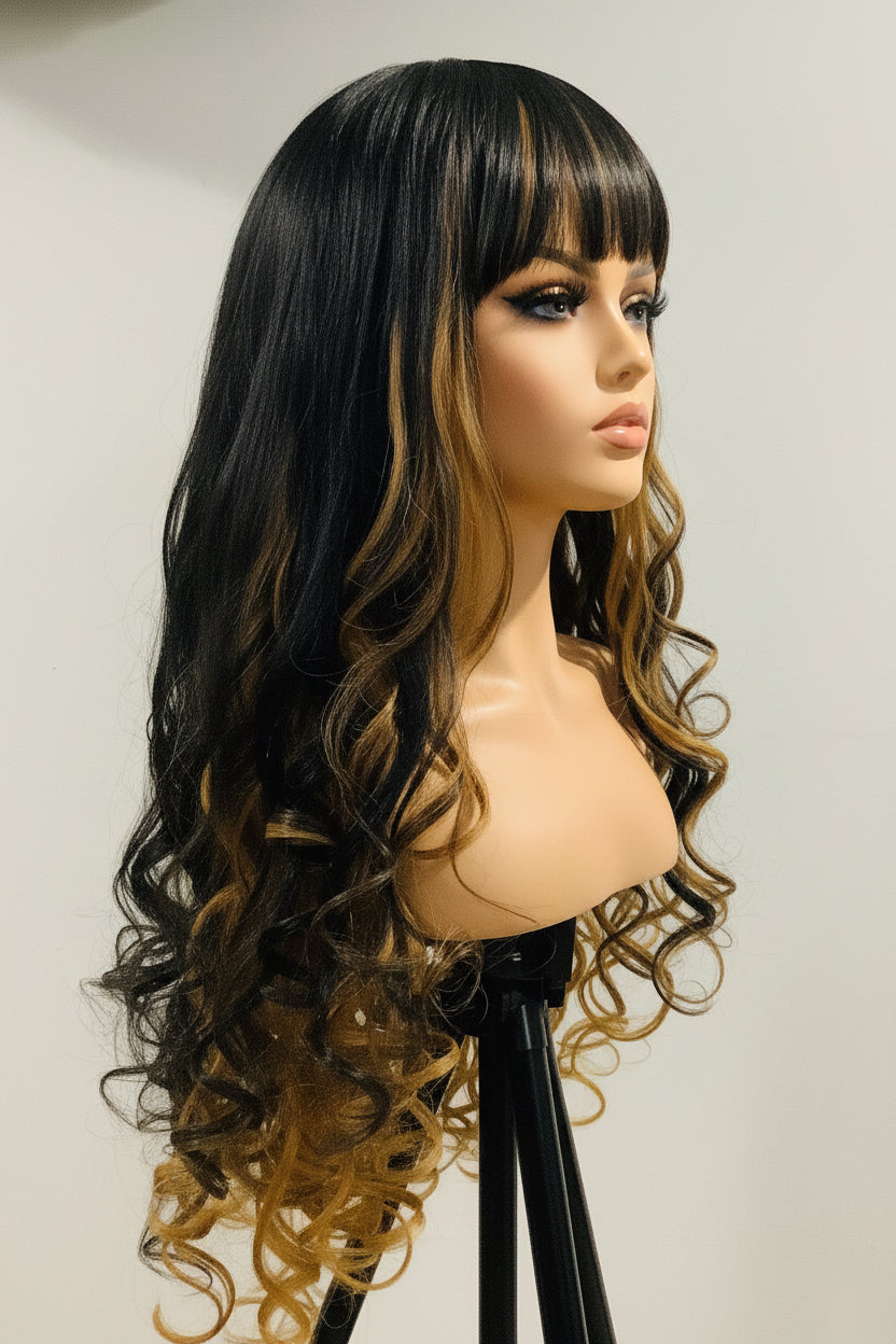 Non-Lace Scalp Wig | Human Blend Wave with Bang | Ombré Blonde – Pre-Owned