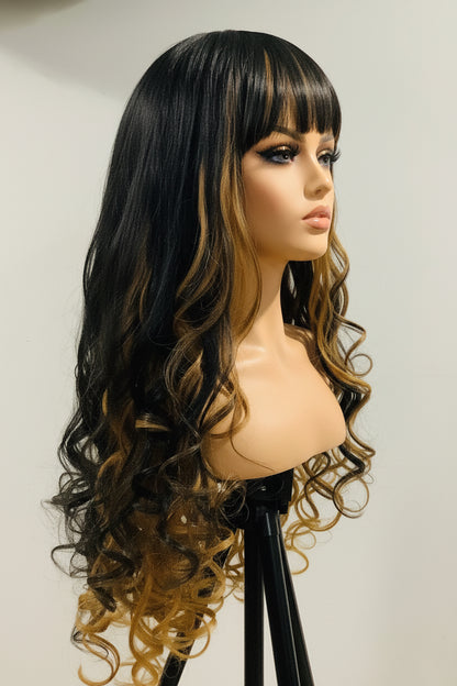 Non-Lace Scalp Wig | Human Blend Wave with Bang | Ombré Blonde – Pre-Owned