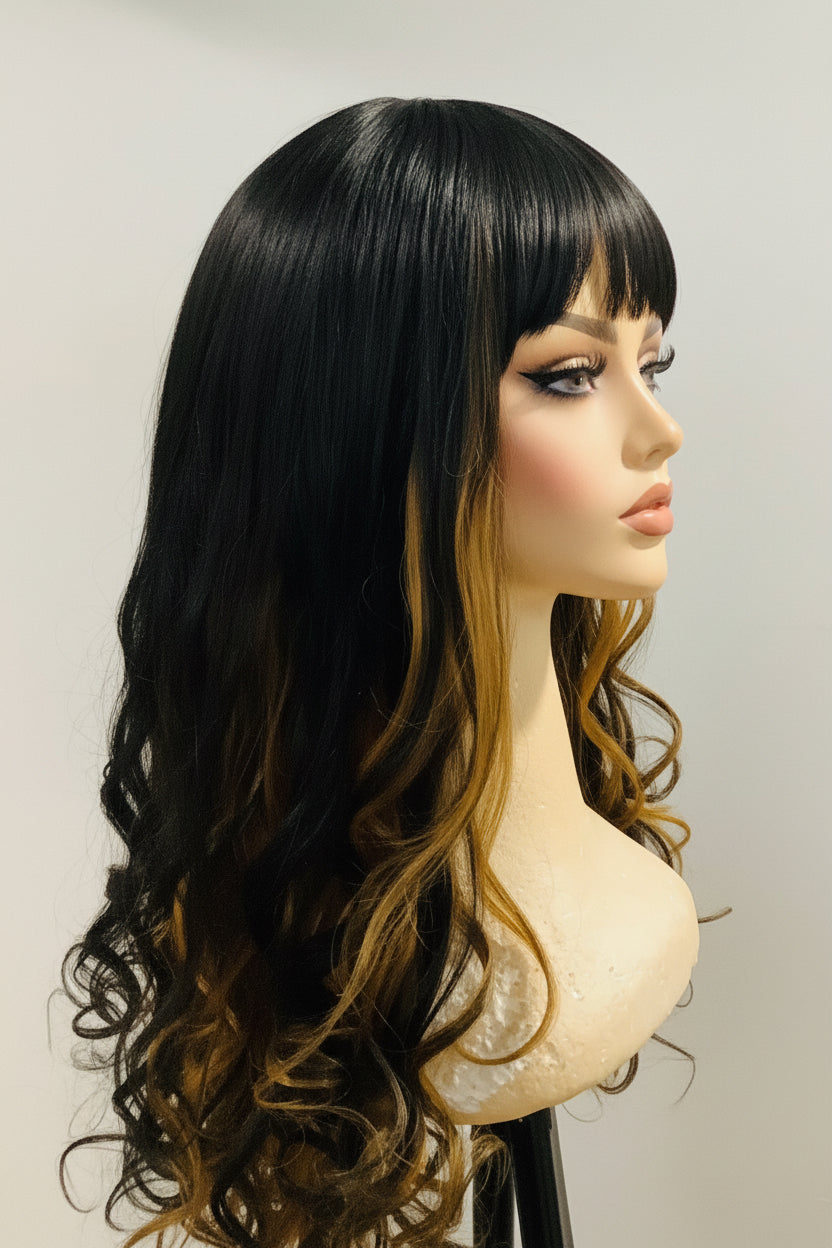 Non-Lace Scalp Wig | Human Blend Wave with Bang | Ombré Blonde – Pre-Owned