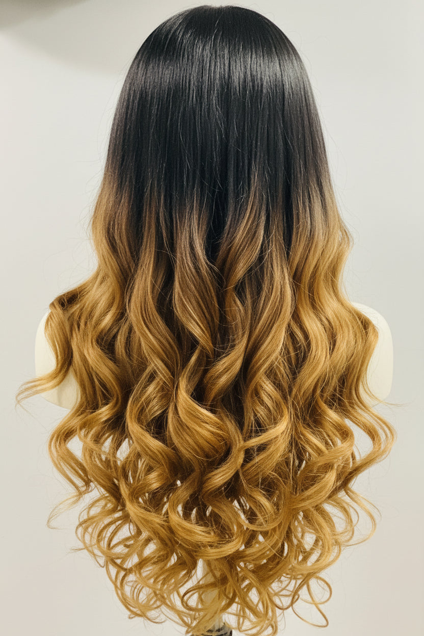 Non-Lace Scalp Wig | Human Blend Wave with Bang | Ombré Blonde – Pre-Owned