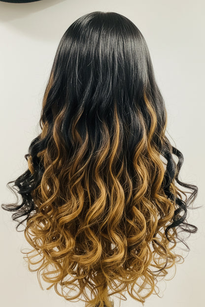 Non-Lace Scalp Wig | Human Blend Wave with Bang | Ombré Blonde – Pre-Owned