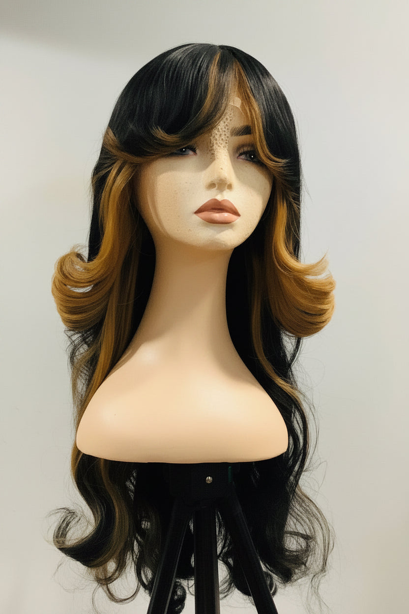 Skunk Highlight Wig – Two-Tone Black & Blonde Human Blend