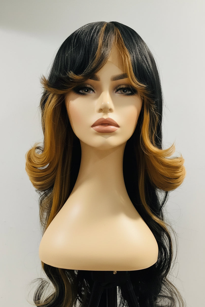 Skunk Highlight Wig – Two-Tone Black & Blonde Human Blend