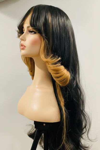 Skunk Highlight Wig – Two-Tone Black & Blonde Human Blend