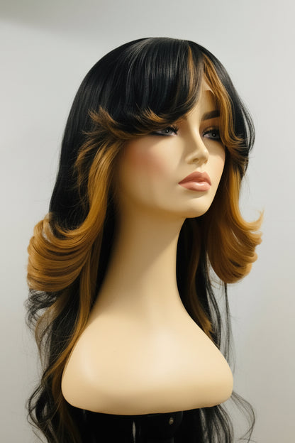 Skunk Highlight Wig – Two-Tone Black & Blonde Human Blend