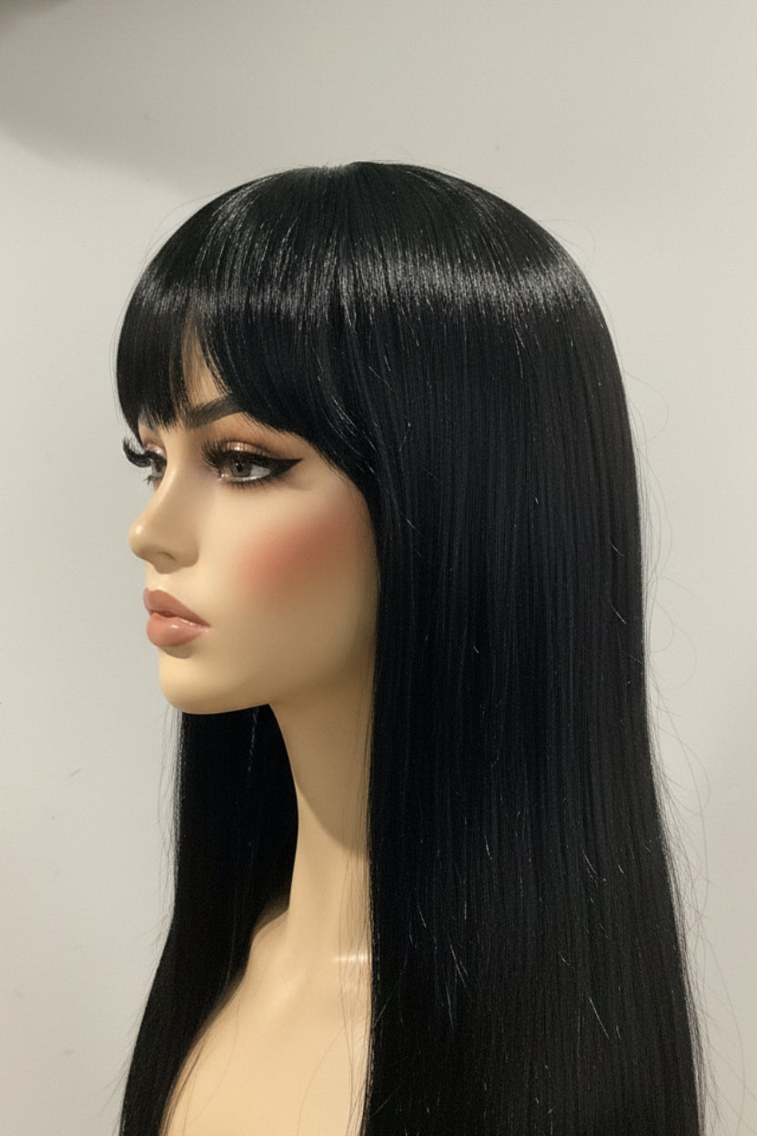 Black Straight Wig with Bangs | Long Heat-Resistant Synthetic Wig for Women