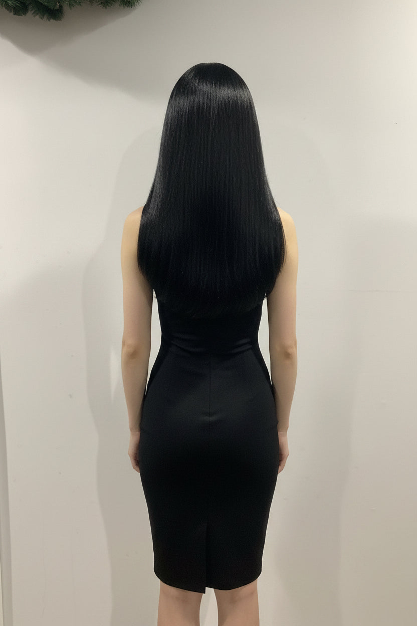 Black Straight Wig with Bangs | Long Heat-Resistant Synthetic Wig for Women