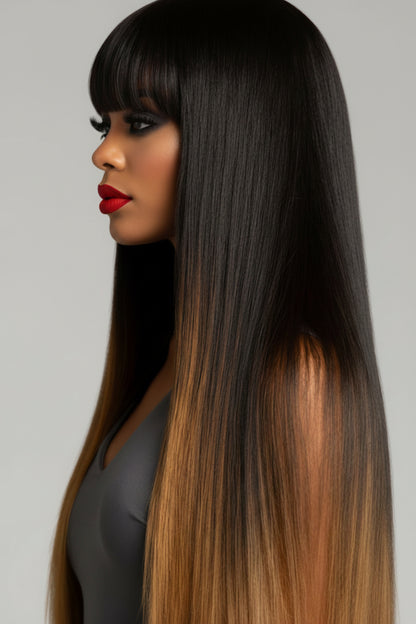 Ombré 1B/27 Human Blend Straight Wig with Bangs | Pre-Owned