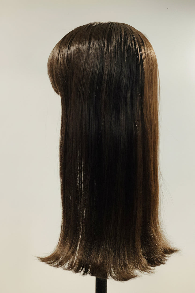 Brown Straight Synthetic Wig with Side-Swept Bangs | 16" & 15"