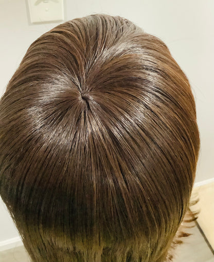 Brown Straight Synthetic Wig with Side-Swept Bangs | 16" & 15"