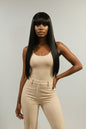 Black Long Straight Wig with Blunt Bangs | Synthetic Human Blend Wig | 27 Inch