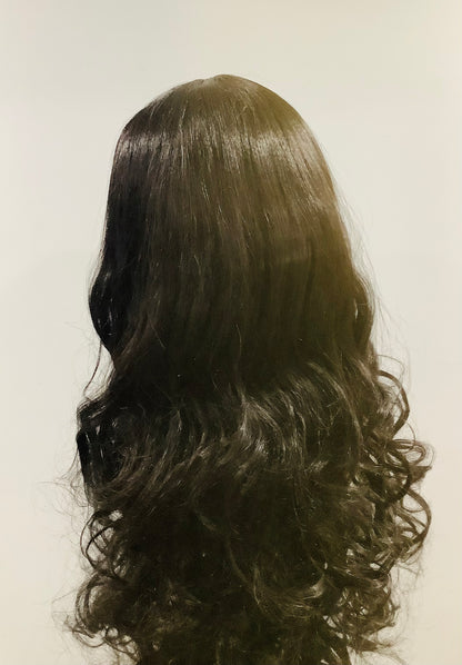 Black Long Straight Wig with Blunt Bangs | Synthetic Human Blend Wig | 27 Inch