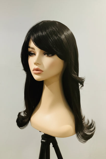 Pre-Owned Black & Brown Layered Wig with Flipped Side Bangs | Heat-Friendly Synthetic